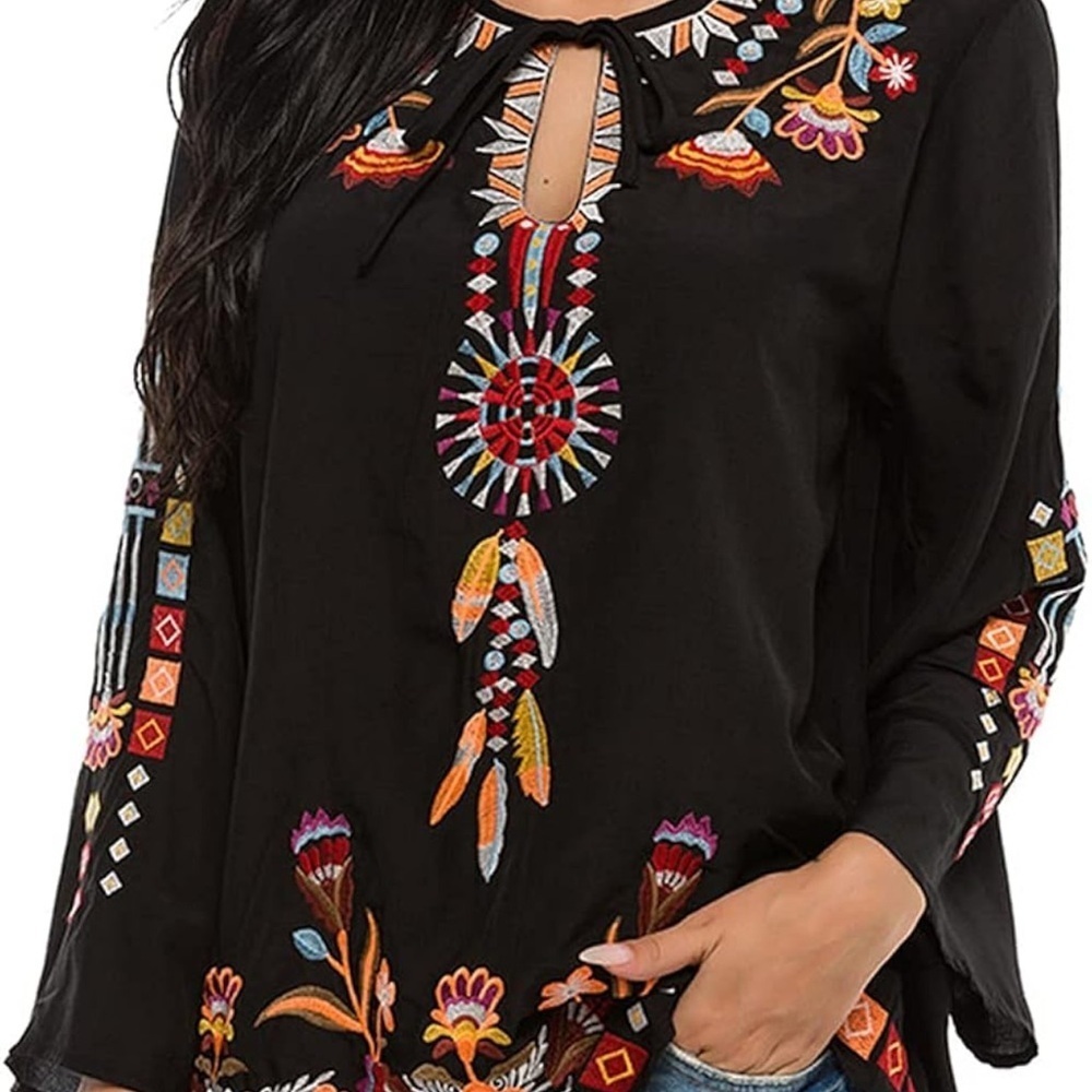 AK Women's Embroidered Tops Mexican Shirt - Picture 1 of 7